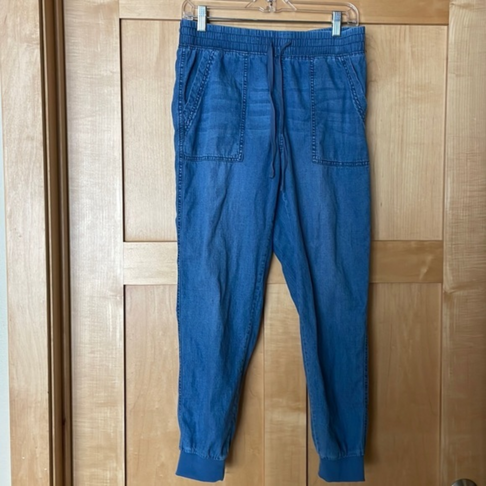 Seven7 Women’s Jean Utility Joggers Elastic‎ Waist Chambray Lounge Size Small